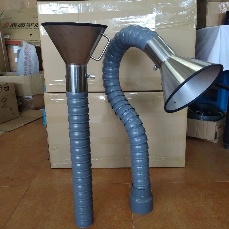 3D hoverable flexible articulated extraction arm with stainless steel conical hood