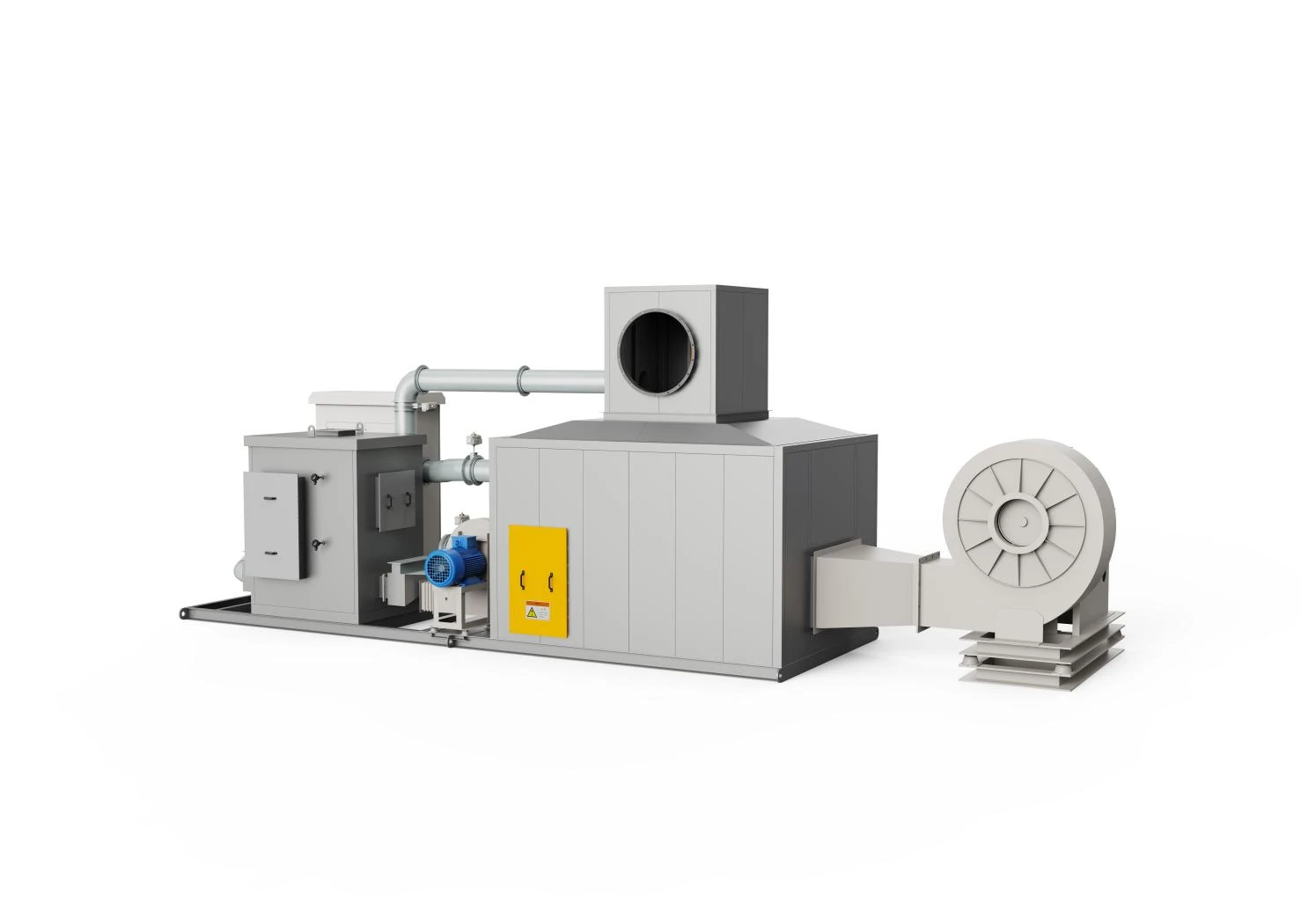 3D CAD assembly model of the skid-mounted cylindrical zeolite drum and integrated catalytic oxidizer unit
