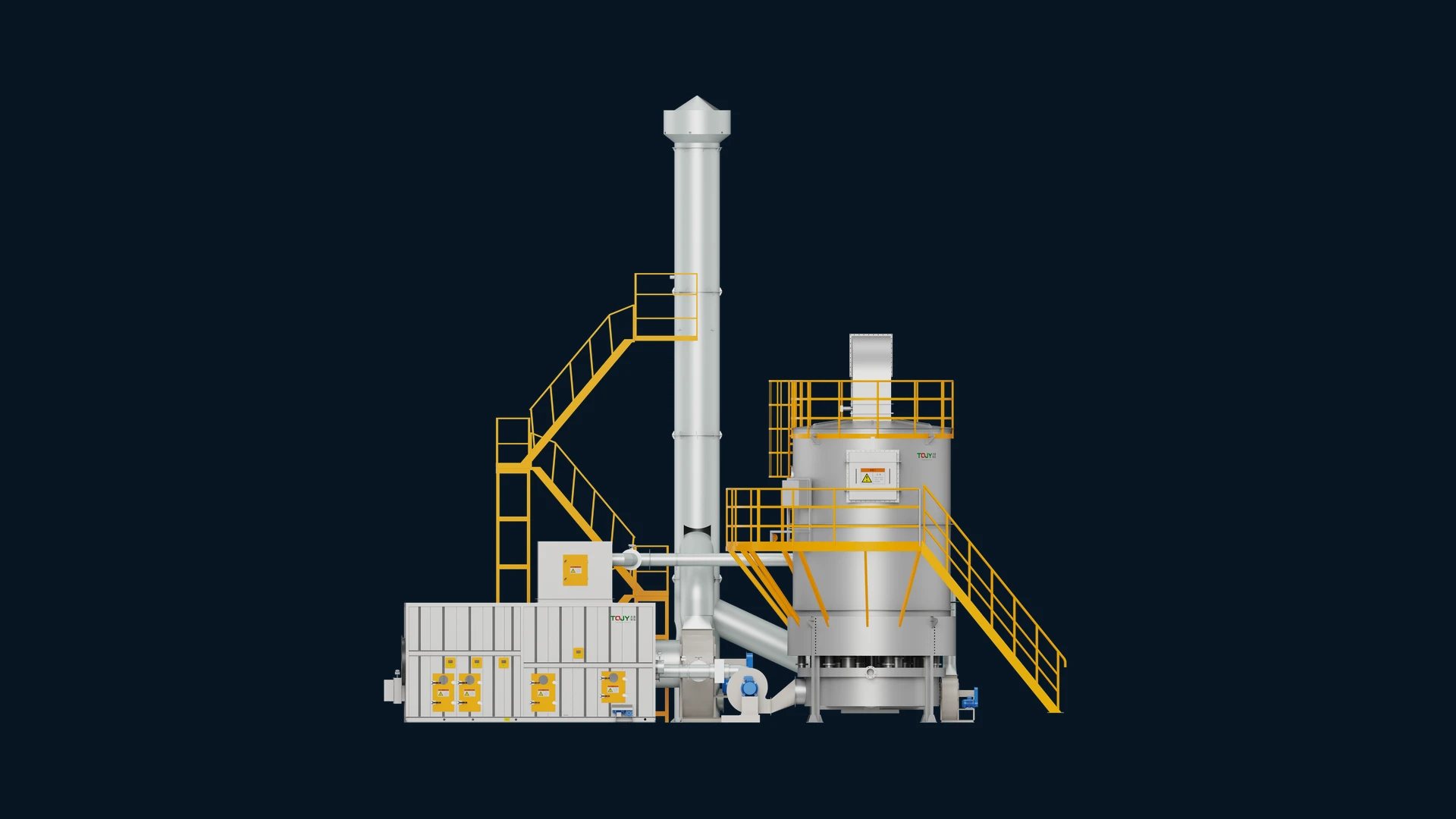 FluxFine 130,000 m³/h Zeolite Rotor Concentrator and 12,000 m³/h Three-Bed RTO system at Foshan Xinyue Decorative Materials.